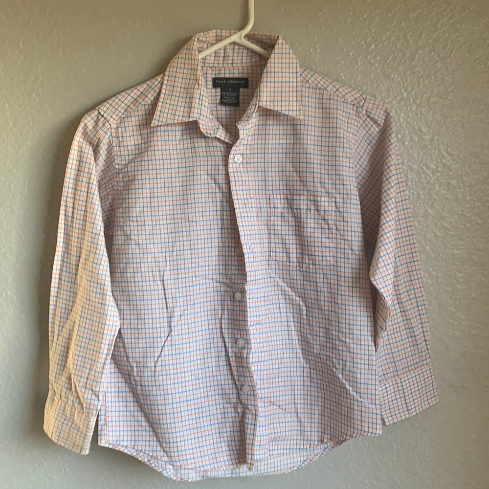 Blue & orange plaid gingham button up long sleeve